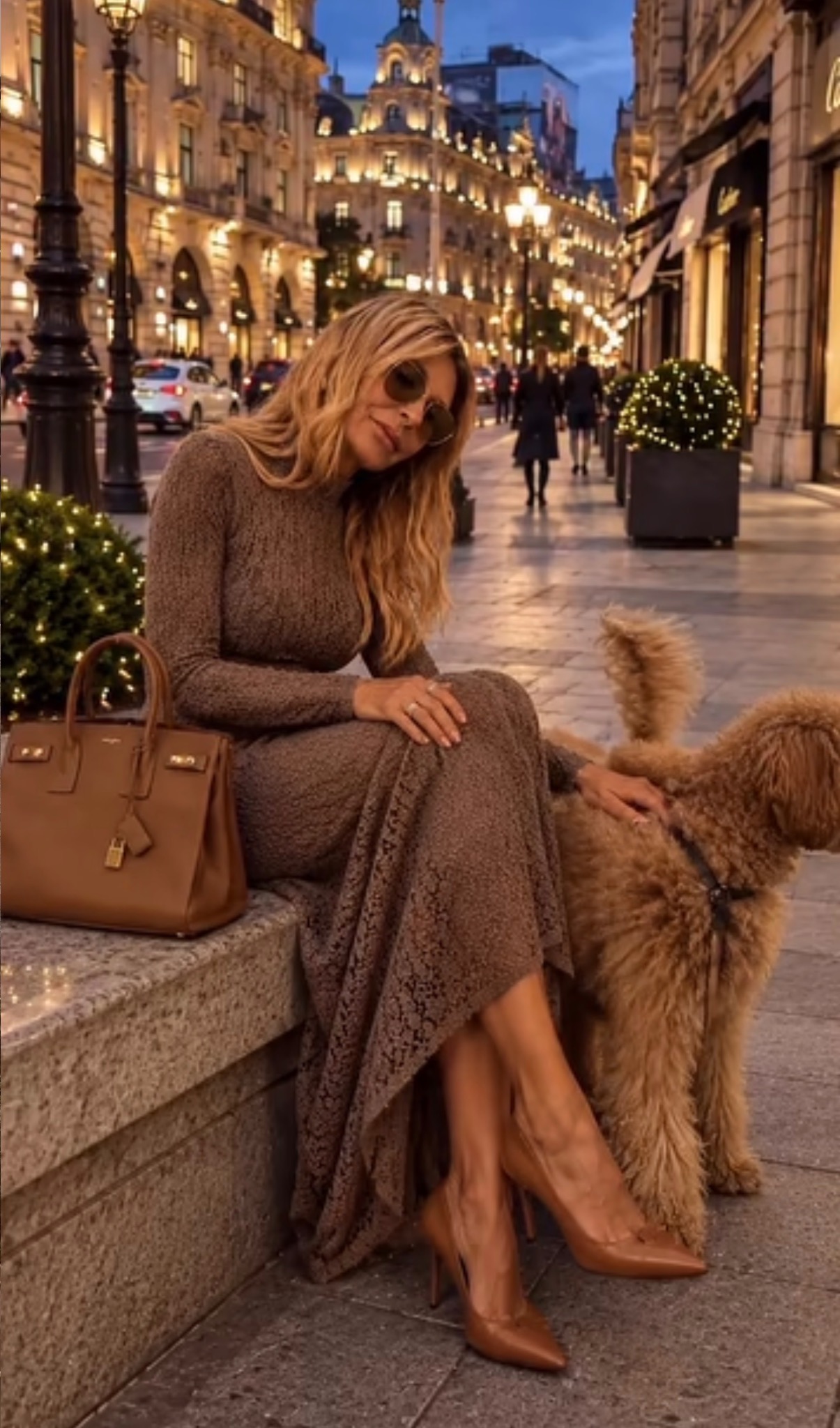Barbara in città con un look tono su tono