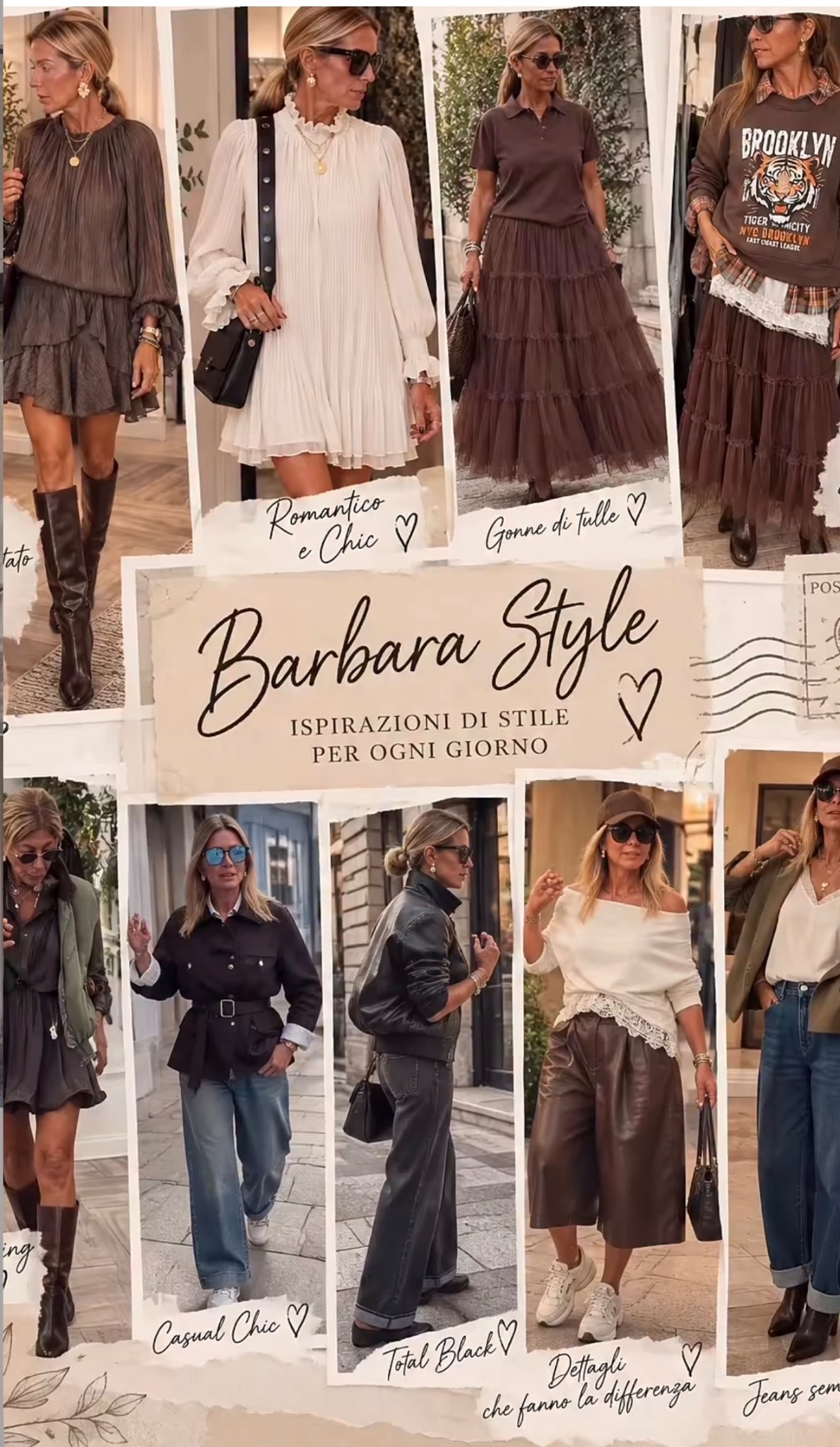 Collage Barbara Style con diversi look ispirazionali